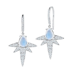 18K White Gold Moonstone & Diamond Spike Earrings