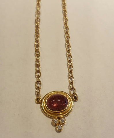18k Gold Pink Tourmaline & Diamond Necklace