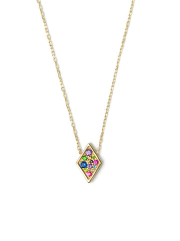 14K Gold Multi-Coloured Sapphires Geometric Necklace