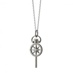 Sterling Silver Mini Compass Pocket Watch Key Charm Necklace