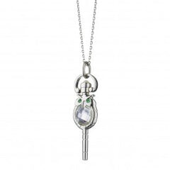 Sterling Silver Rock Crystal Miniature Owl Pocketwatch Key Charm Necklace