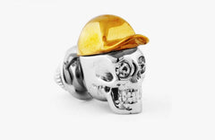 Sterling Silver & Yellow Gold Plate, Clear Swarovski Crystal, Hop-Hop Skull Lapel Pin