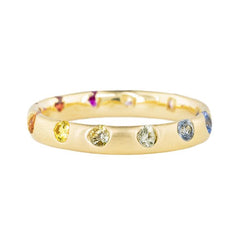18K Gold Rainbow Sapphire Halo Ring
