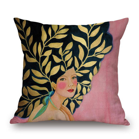 Duke Trade | Lady with Black & Gold Hair Pillow by Sylvie Demers