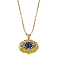 22K Gold & Oxidized Sterling Silver, Sapphire Evil Eye Locket Necklace