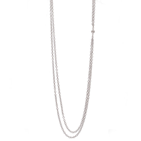 Sterling Silver Champagne Diamond Double Strand Necklace