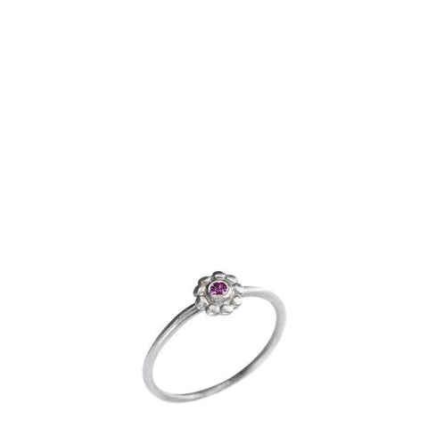 Sterling Silver Pink Sapphire Small Flower Ring