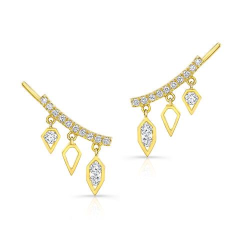 14K Gold Diamond Drop Crawler Earrings
