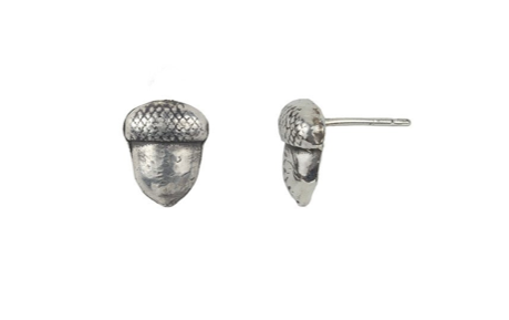 Sterling Silver Acorn Symbol Stud Earrings