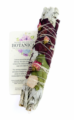 Monague | Botanical Large Sage Smudge Bundle, Rose Quartz Crystal & Rose Petals