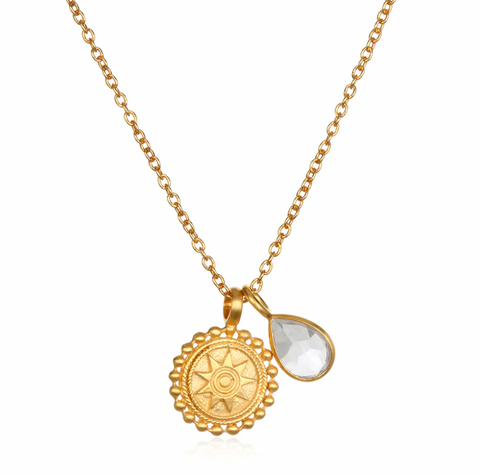 Satya | April White Topaz Birthstone Mandala Necklace