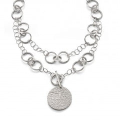 Sterling Silver Large Disc Charm with Vine Pattern Half Locket Necklace