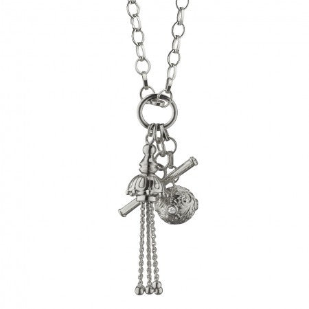Sterling Silver White Sapphire Tassel Toggle Charm Necklace