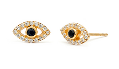 Evil Eye Stud Earrings - Gold Plate, Sapphire, & CZ 