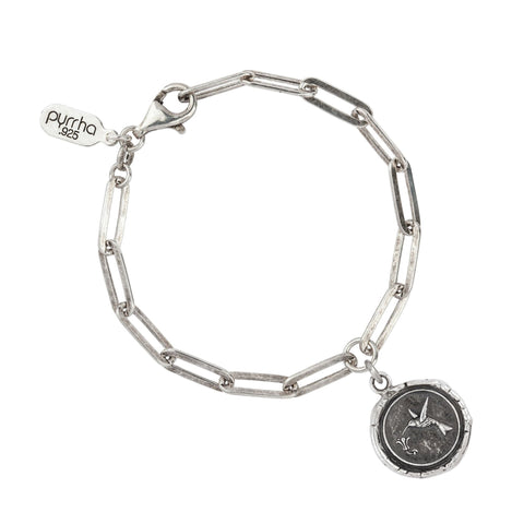 Hummingbird Paperclip Chain Bracelet - Oxidized Sterling Silver