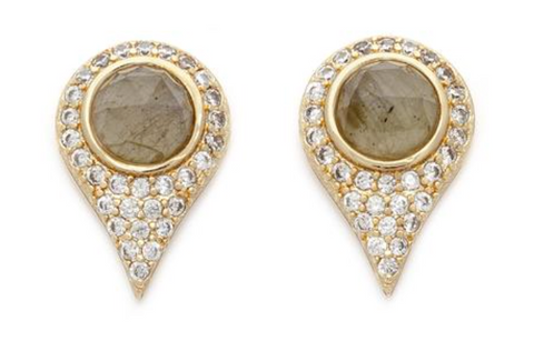 Gold Plate Labradorite & CZ Fasano Stud Earrings