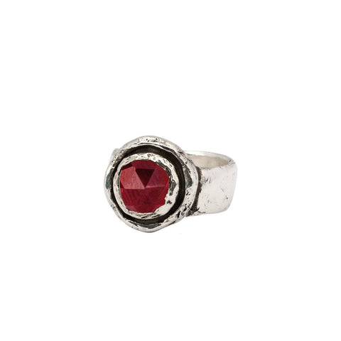 Garnet Sterling Silver Faceted Stone Ring