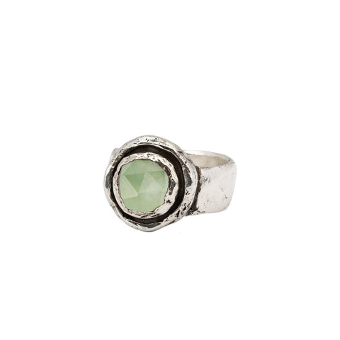Prehnite Sterling Silver Faceted Stone Ring