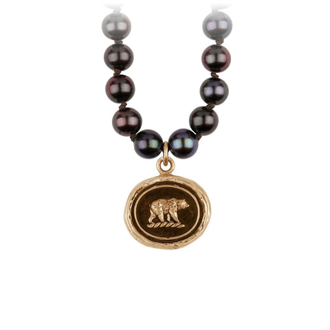 Mother Bear Knotted Freshwater Necklace - Peacock Black