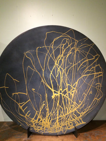 Capilano Steel Charger With Hand Painted Gold Resin Fluid Art Application